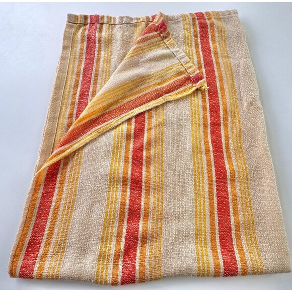 Vintage 1970s curtain, beige, yellow orange stripes, rod header - Picture 8 of 10